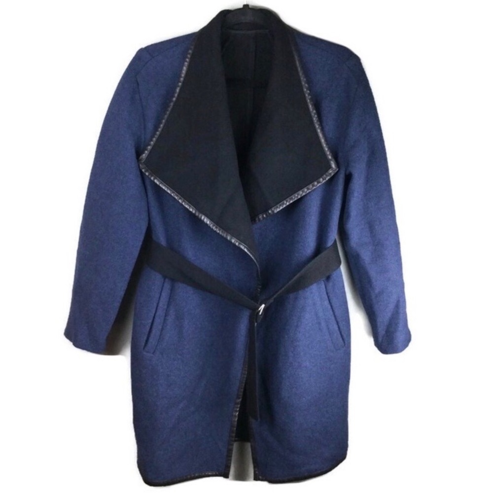 Pinko Tamerice Cappatto Panno Double Virgin Wool Leather Trim Belted Trench Coat